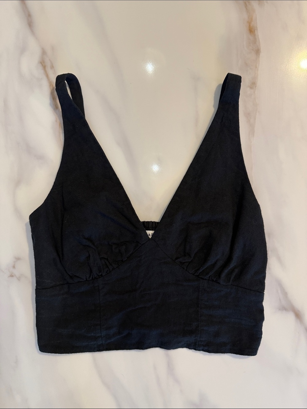 Abercrombie & Fitch Linen Smocked Back Cropped Tank Top Shirt Small Black